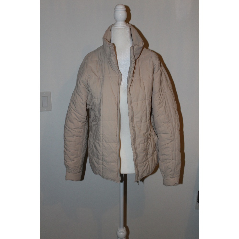 Khaki Beige Quilted Puffer Jacket‎ Full Zip Stand Collar Small Pippa